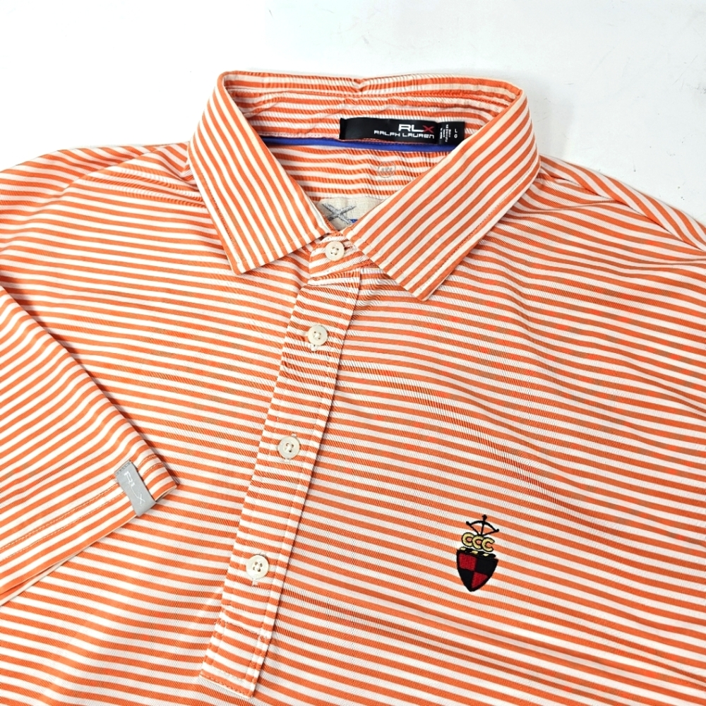 RLX Orange White Striped Polo Men's Size Large Stretch Club Logo On Chest. RLX - Picture 1 of 9